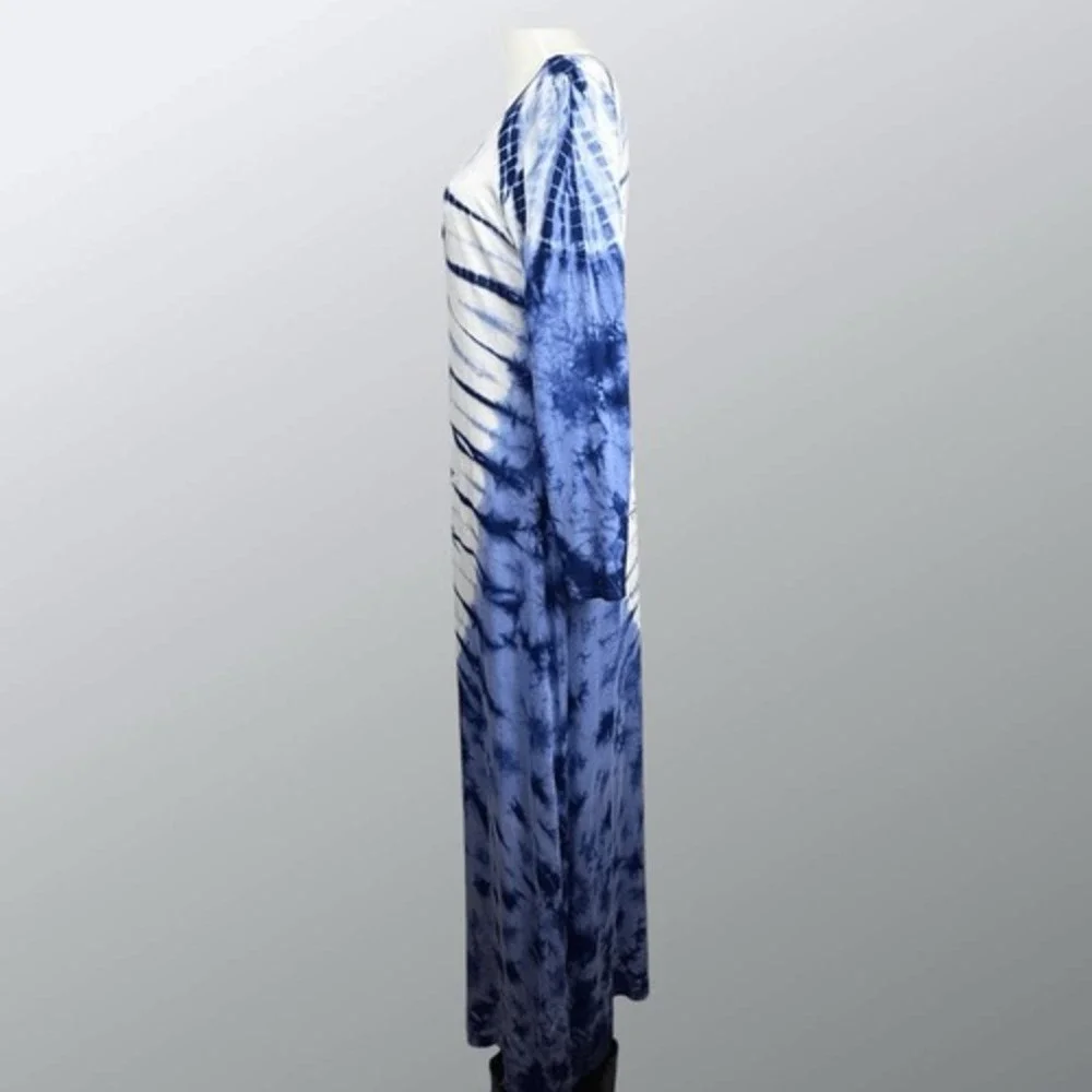 Romeo & Juliet Couture Womens Tie Dye Maxi Dress Size L Blue White‎ Boho Resort - Picture 15 of 16